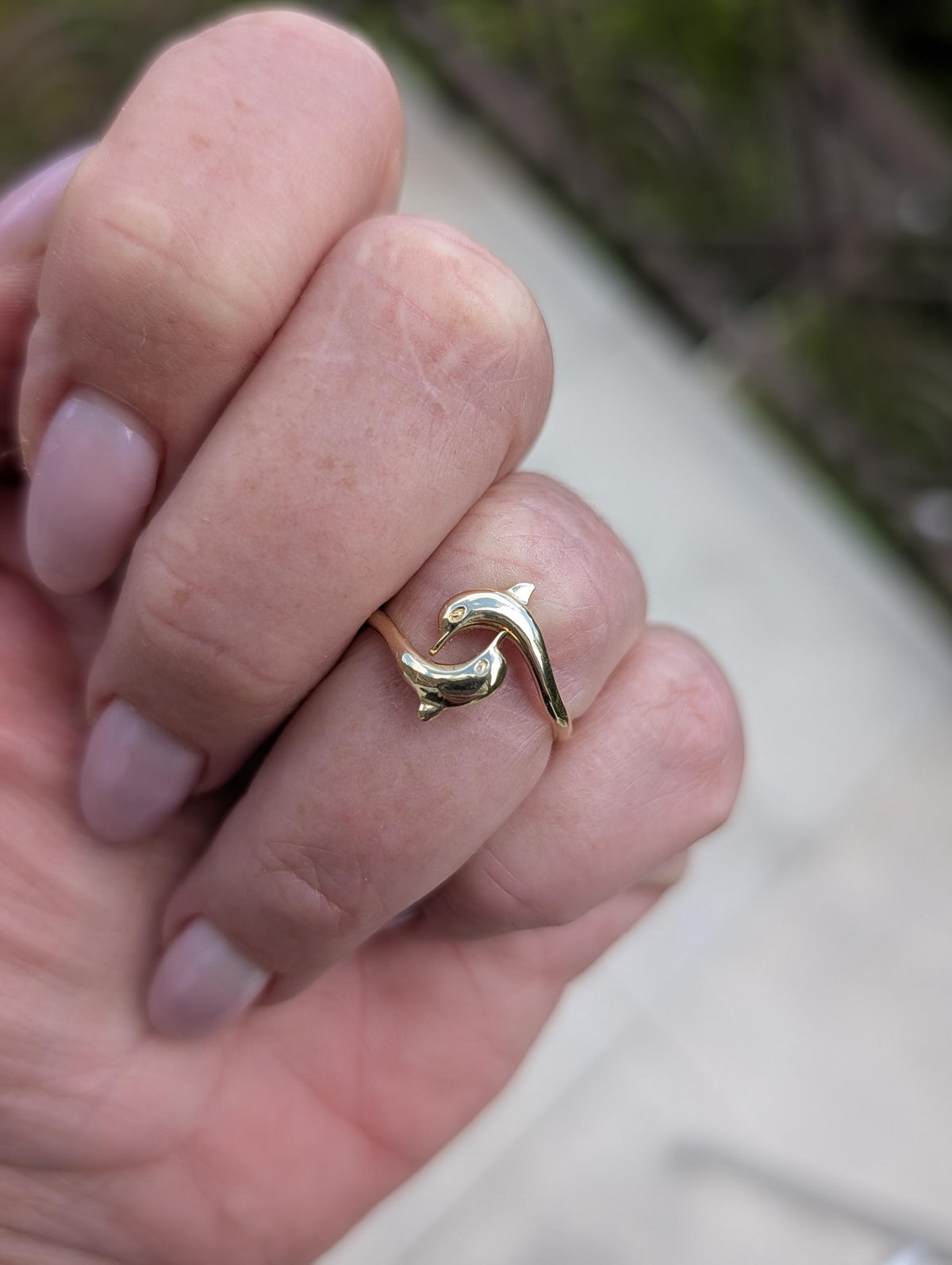 Vintage 1980s Dolphin Band Ring 14k Yellow Gold Hallmarked Sea Ocean Theme Stacking Fine Jewelry Gift for Her Ocean Lover