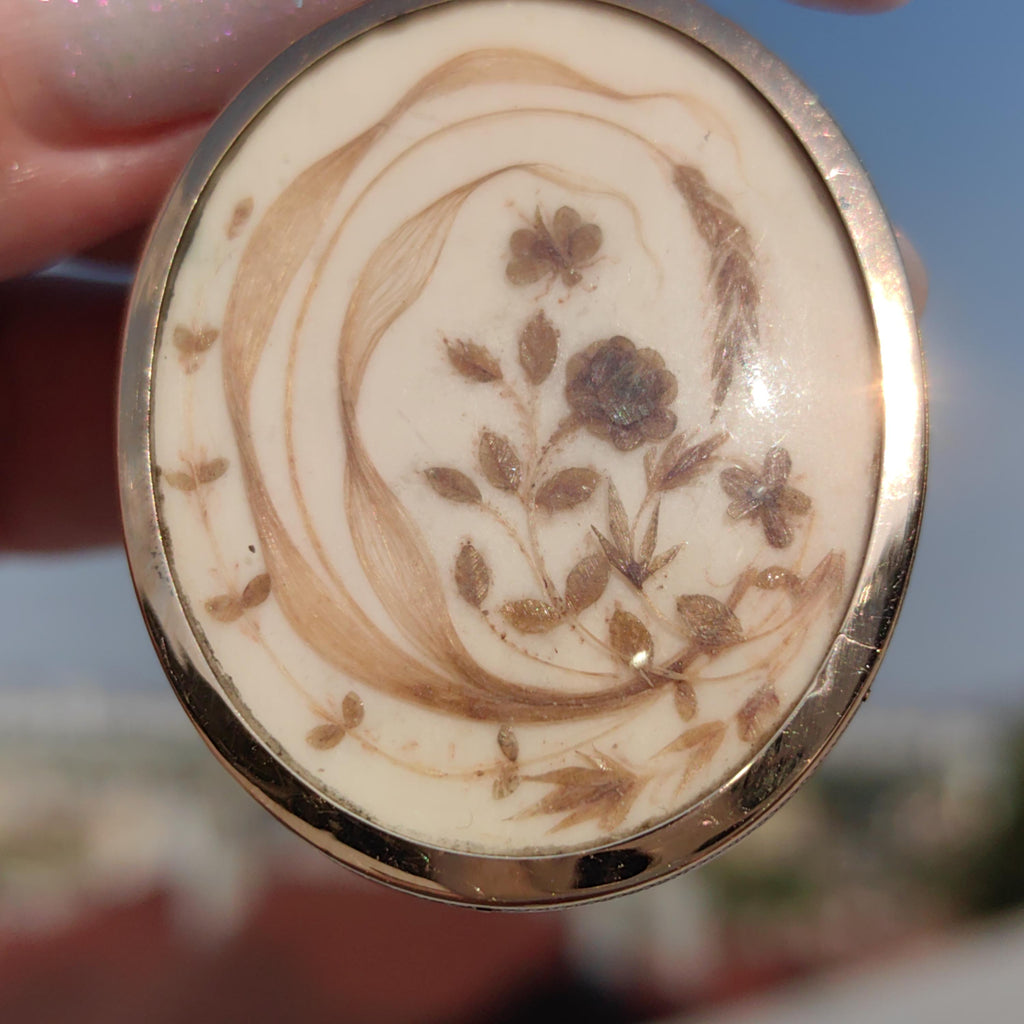 Antique Hand-Painted Floral Portrait Pendant - 1800s Miniature