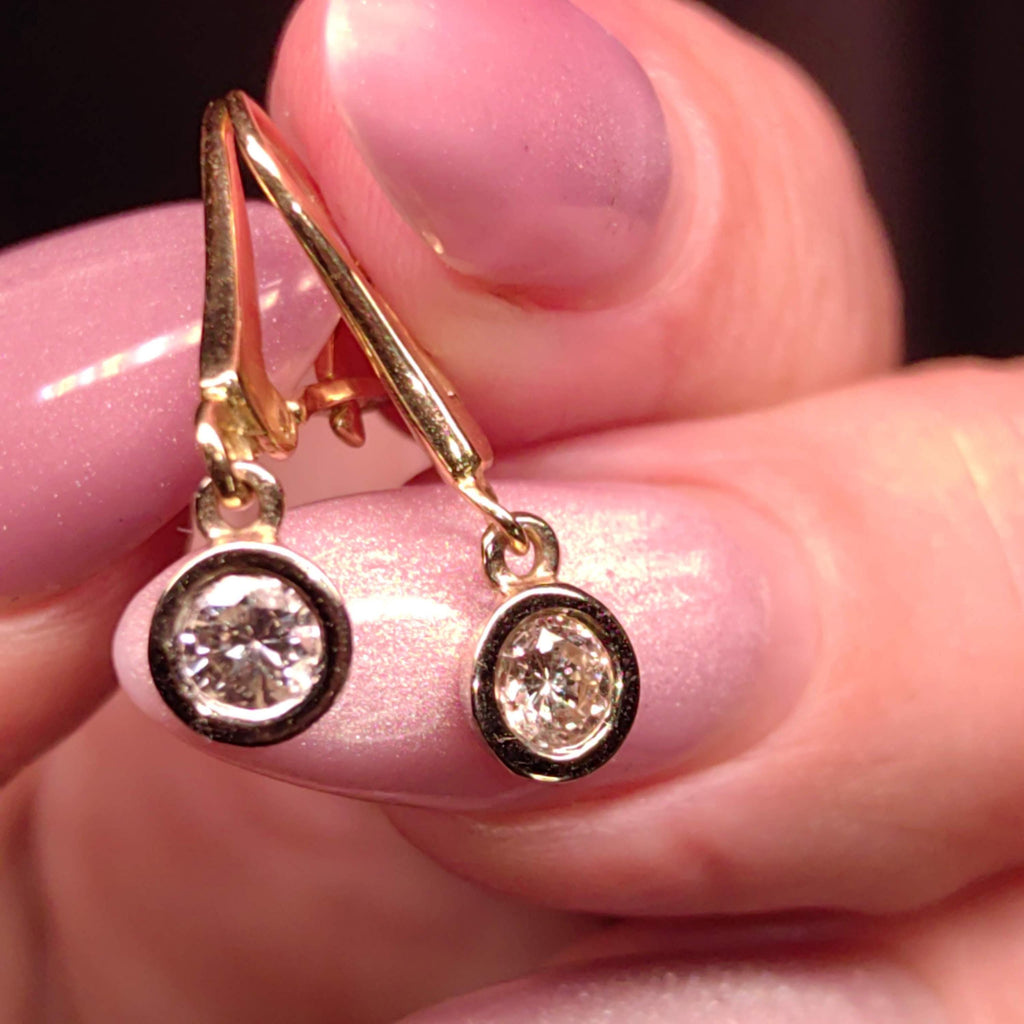 Original Solitaire Dangle Bezel setting Diamonds Solid Hallmarked 18k Gold Antique Sleepers Dormouse Earrings Gift for Her