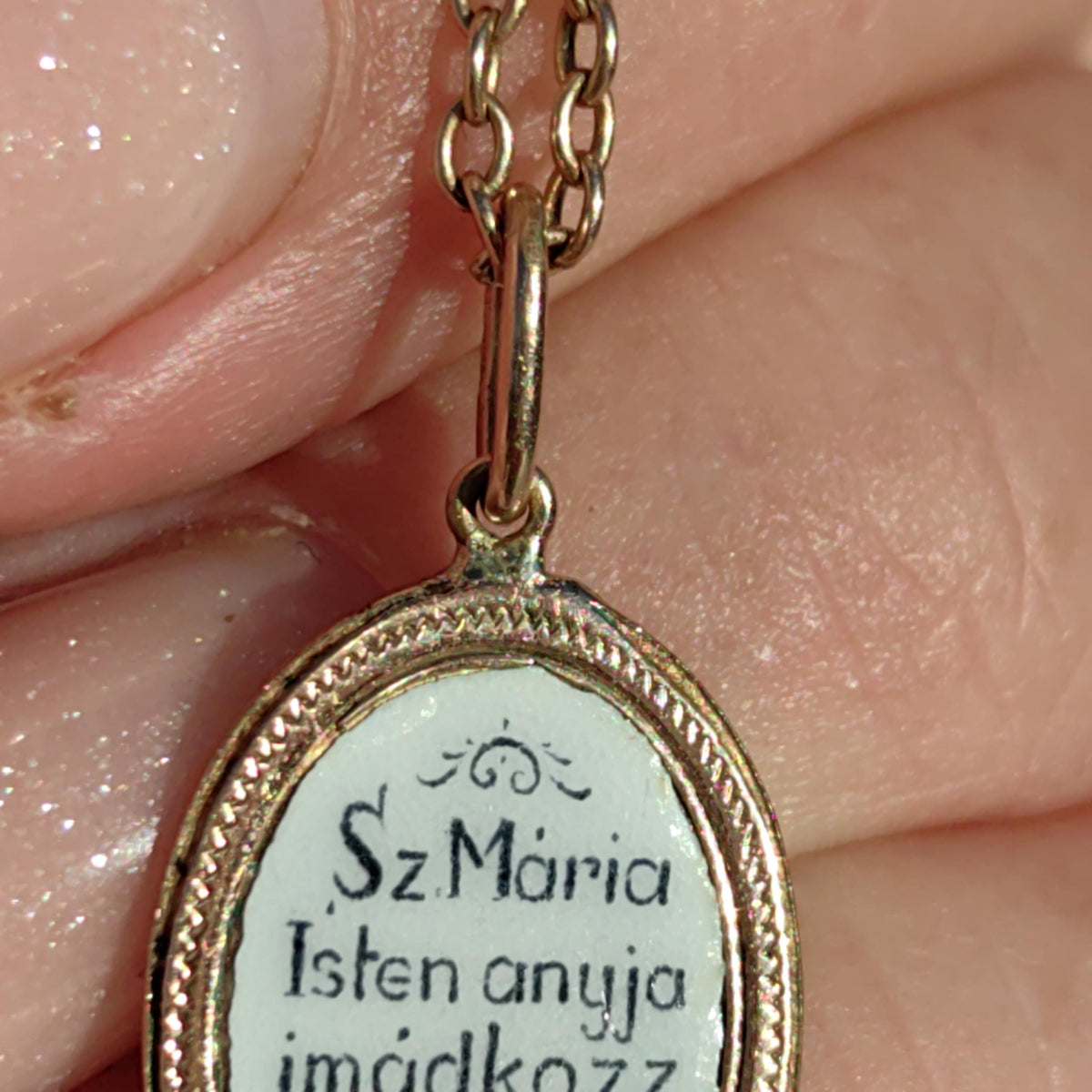 Antique Art Nouveau 14k Gold Madonna Pendant, Hand Painted Enamel Virgin Mary Baby Jesus