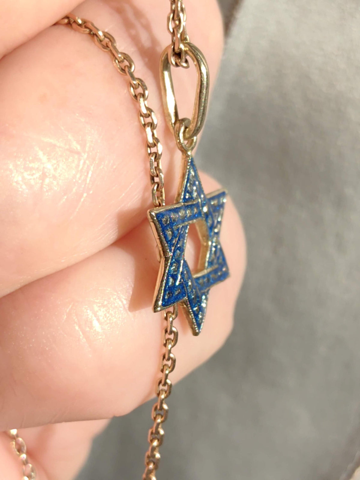 Vintage 14k Gold Star of David Pendant: Blue Enamel Judaica Charm
