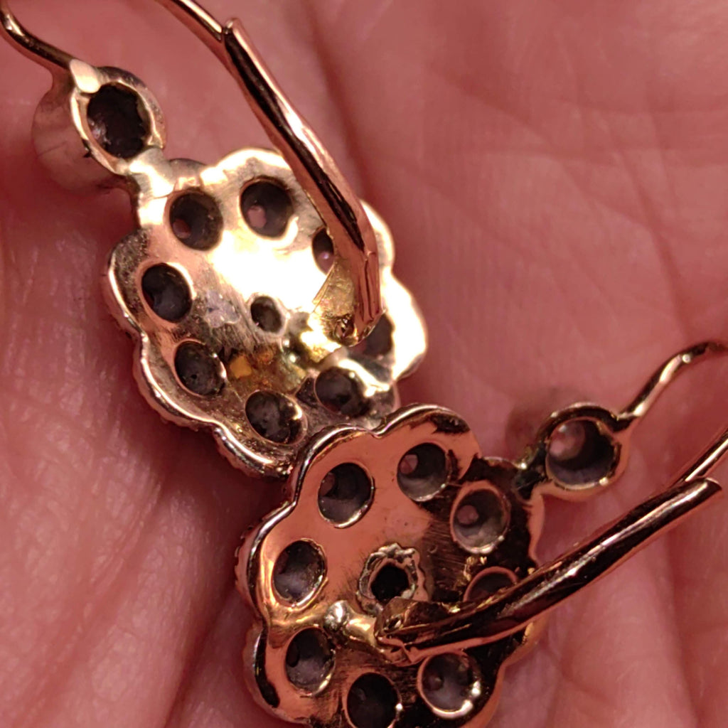 Art Deco 1920s Antique Vintage Natural Diamond in Silver Setting 14k Solid Yellow Rose Gold Statement Earrings