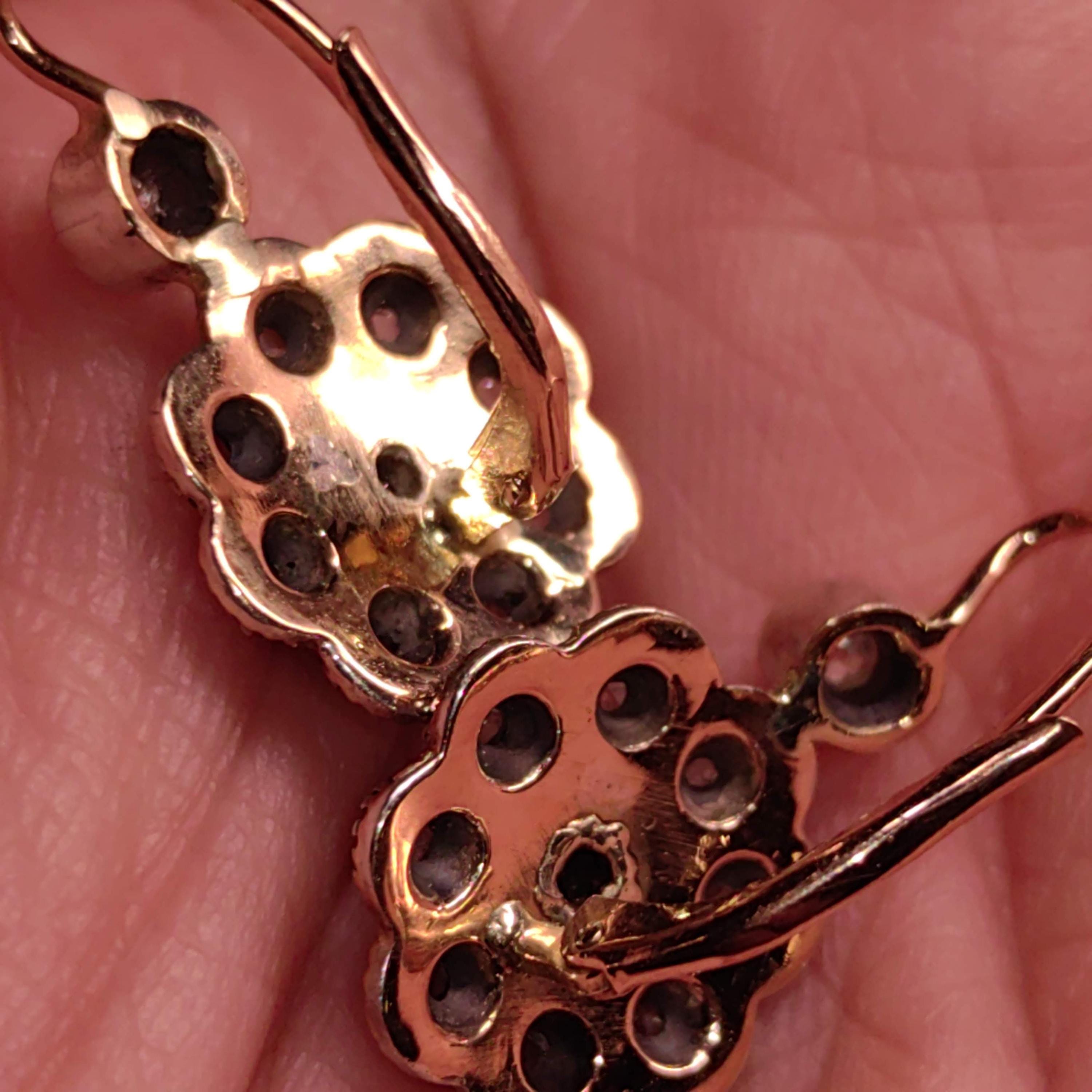 Art Deco 1920s Antique Vintage Natural Diamond in Silver Setting 14k Solid Yellow Rose Gold Statement Earrings