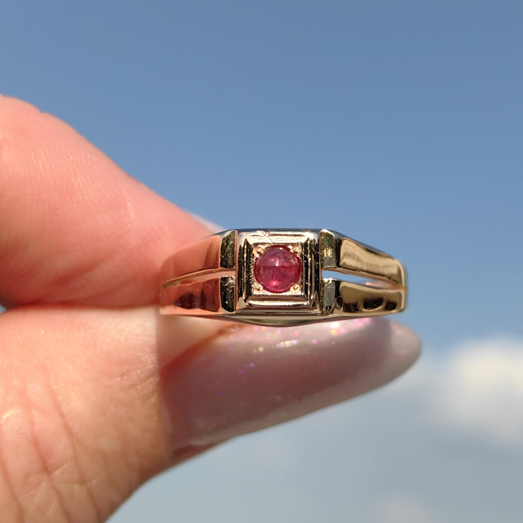 Art Deco Ruby Ring: 14K Yellow Gold Geometric Vintage Engagement