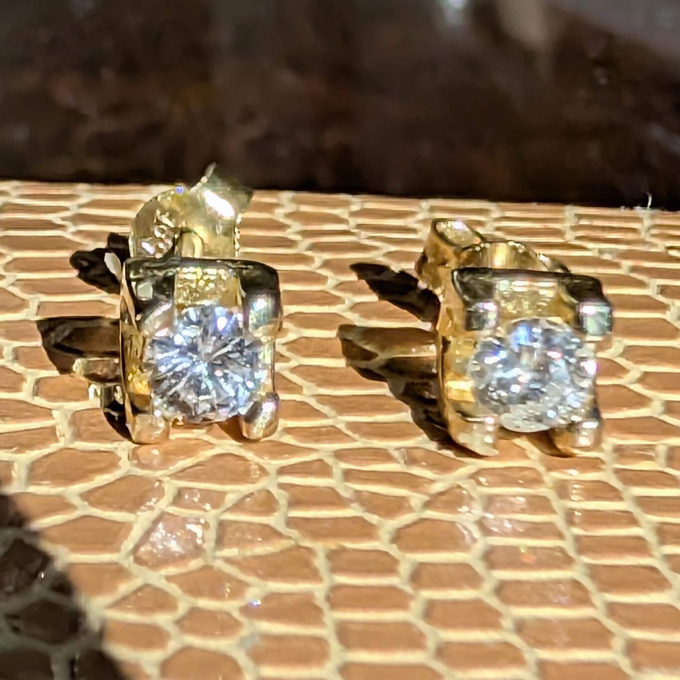 0.50ctw Studs Vintage 14k Solid yellow Gold Natural Diamond  Earrings Brilliant Cut  F VS-SI Solitaire Push Back 1980s Gift Gold Poussettes