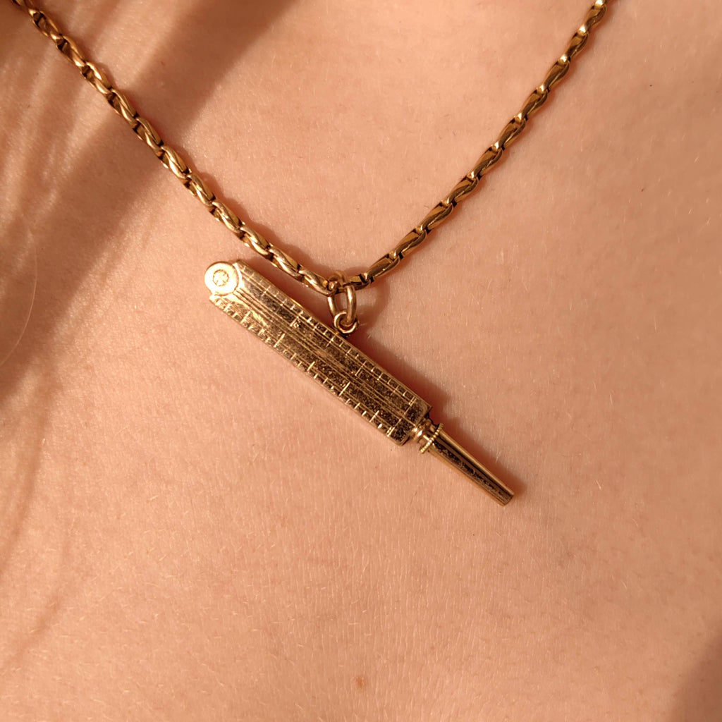 Antique 8k Gold Pocket Watch Key Pendant: 1860s Thermometer Charm