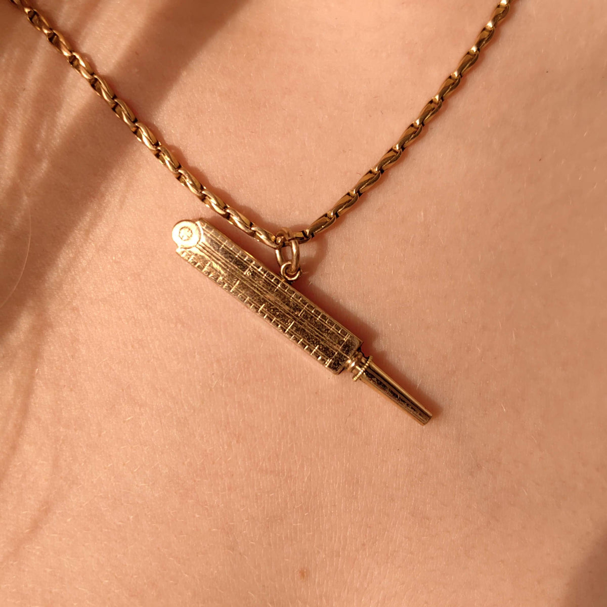 Antique 8k Gold Pocket Watch Key Pendant: 1860s Thermometer Charm