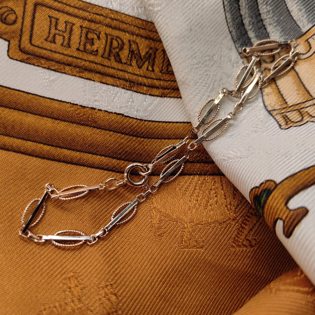 14k Solid Yellow-rose Gold Handmade Link Chain Bracelet for Charms 1890s Victorian Antique Vintage Elegant Classic Unisex Bracelet Gift her