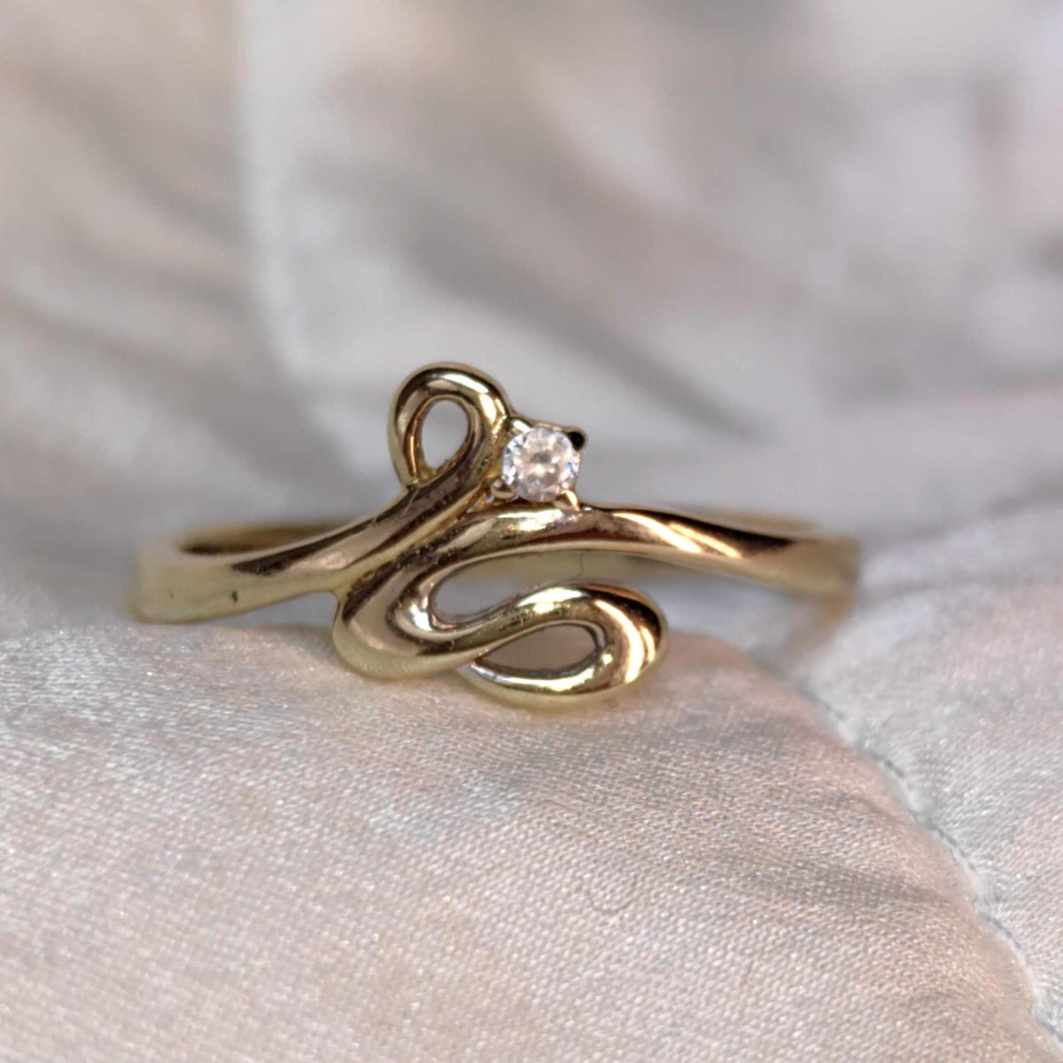 14k Solid Yellow Gold Elegant Snake Ring Dainty White Stone Cubic Zirconia Vintage Band Gift for her Promise Ring Engagement Ring Present