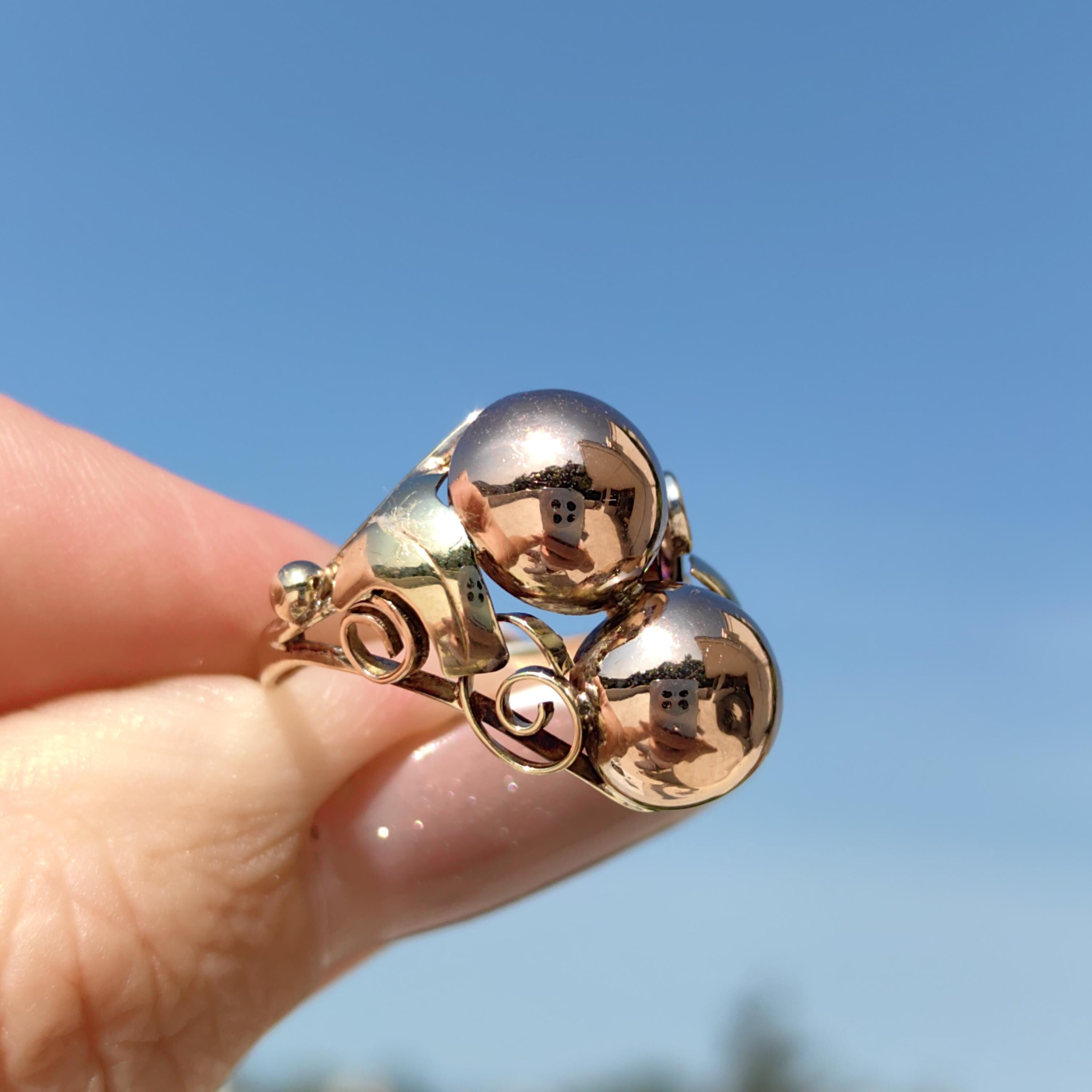 1930s Art Deco Floral Geometric Interesting Ring Handcrafted 14K Solid Yellow & Rose Gold Elegant Statement Ring