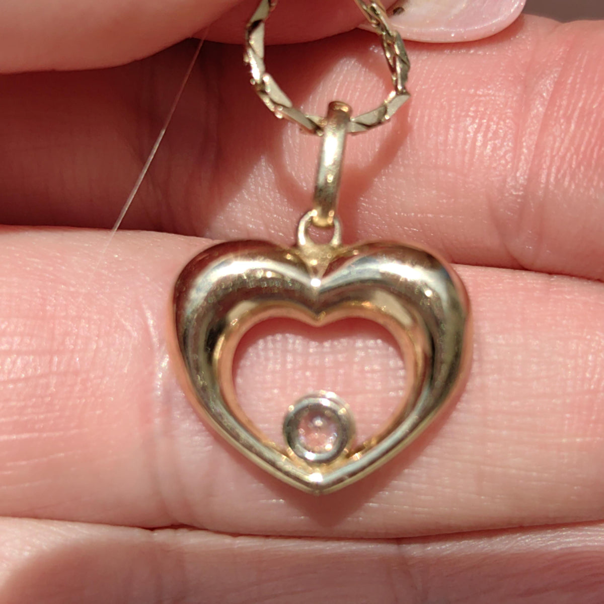 14k Solid Hallmarked Yellow Gold Heart Shaped Love Charm Pendant Cubic Zirconia Vintage Necklace Elegant Dainty Gift for Her