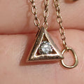 Solitaire Diamond Solid 14k Yellow Gold Vintage Geometric Triangle Pyramid Elegant Necklace Gift for Her