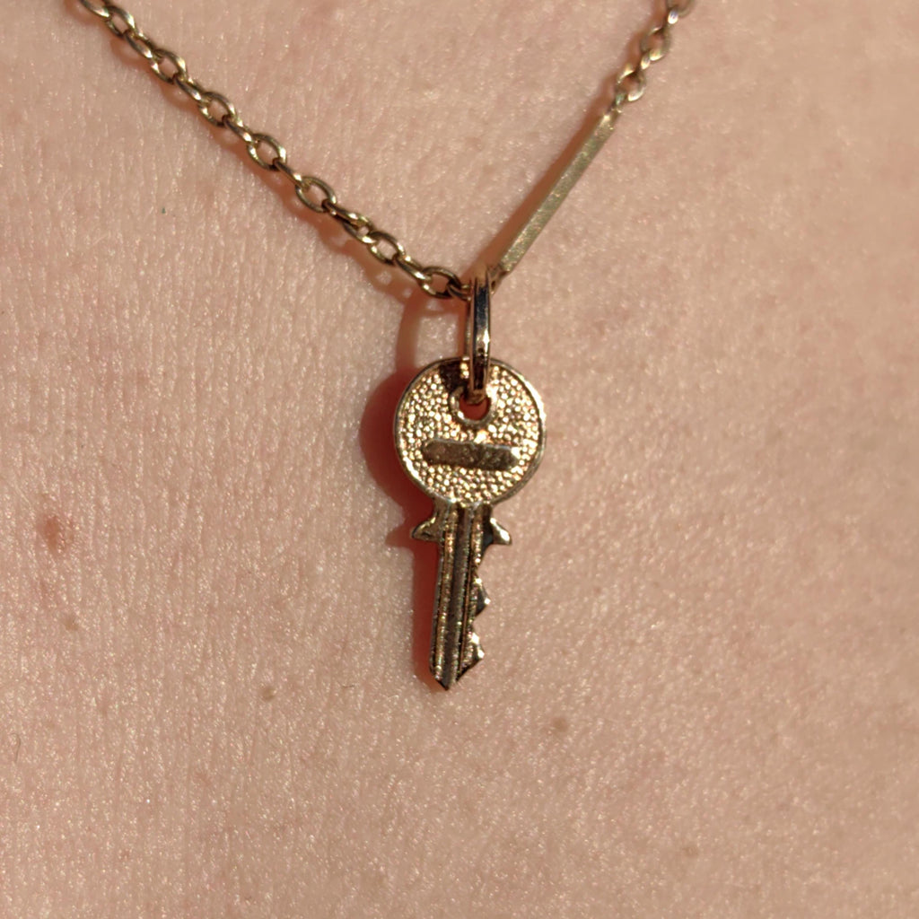 Antique Vintage Solid 14k Yellow Rose Champagne Gold Dainty Elegant Key Necklace Pendant Bracelet Charm  Gift for Her