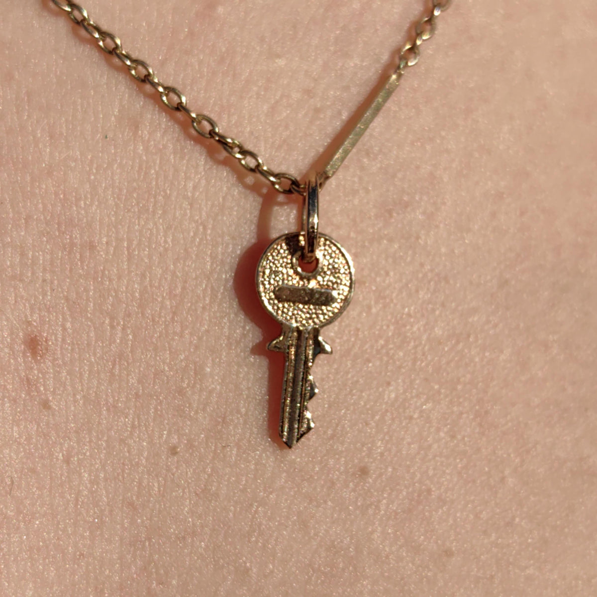 Antique Vintage Solid 14k Yellow Rose Champagne Gold Dainty Elegant Key Necklace Pendant Bracelet Charm  Gift for Her