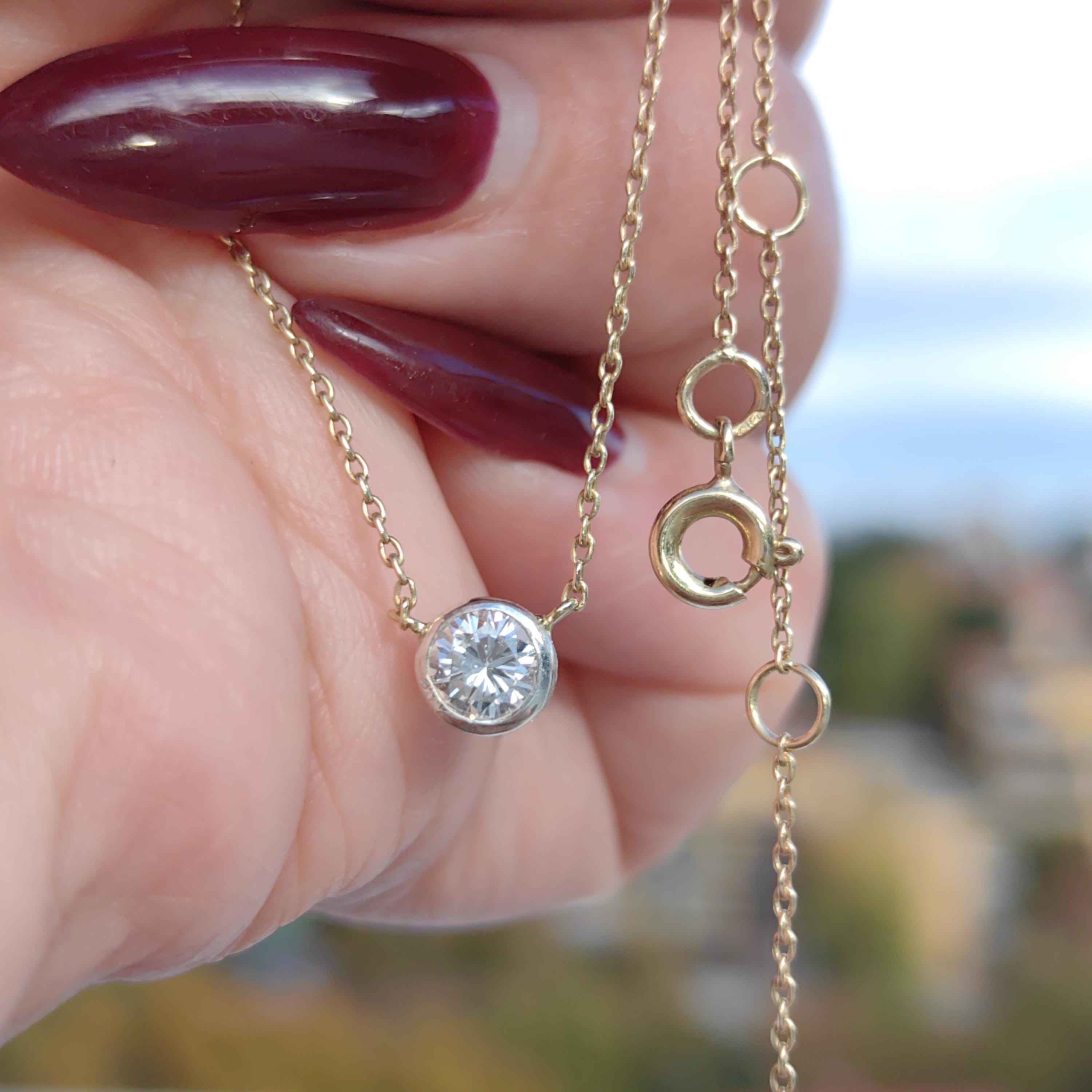 Diamond Gold necklace Solid 14k Gold Vintage solitaire diamond pendant Gift for Her Elegant Dainty Classic Necklace1 950s