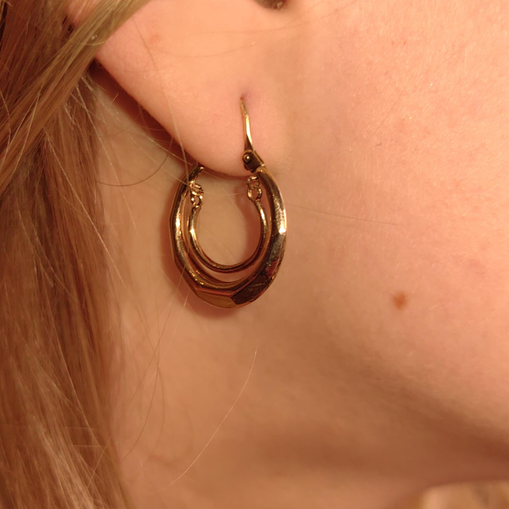 Antique 1920s Puffed Hoop 14k Hallmarked Solid Pink Yellow Gold Creole Dangle Handmade gipsy Earrings gift for her