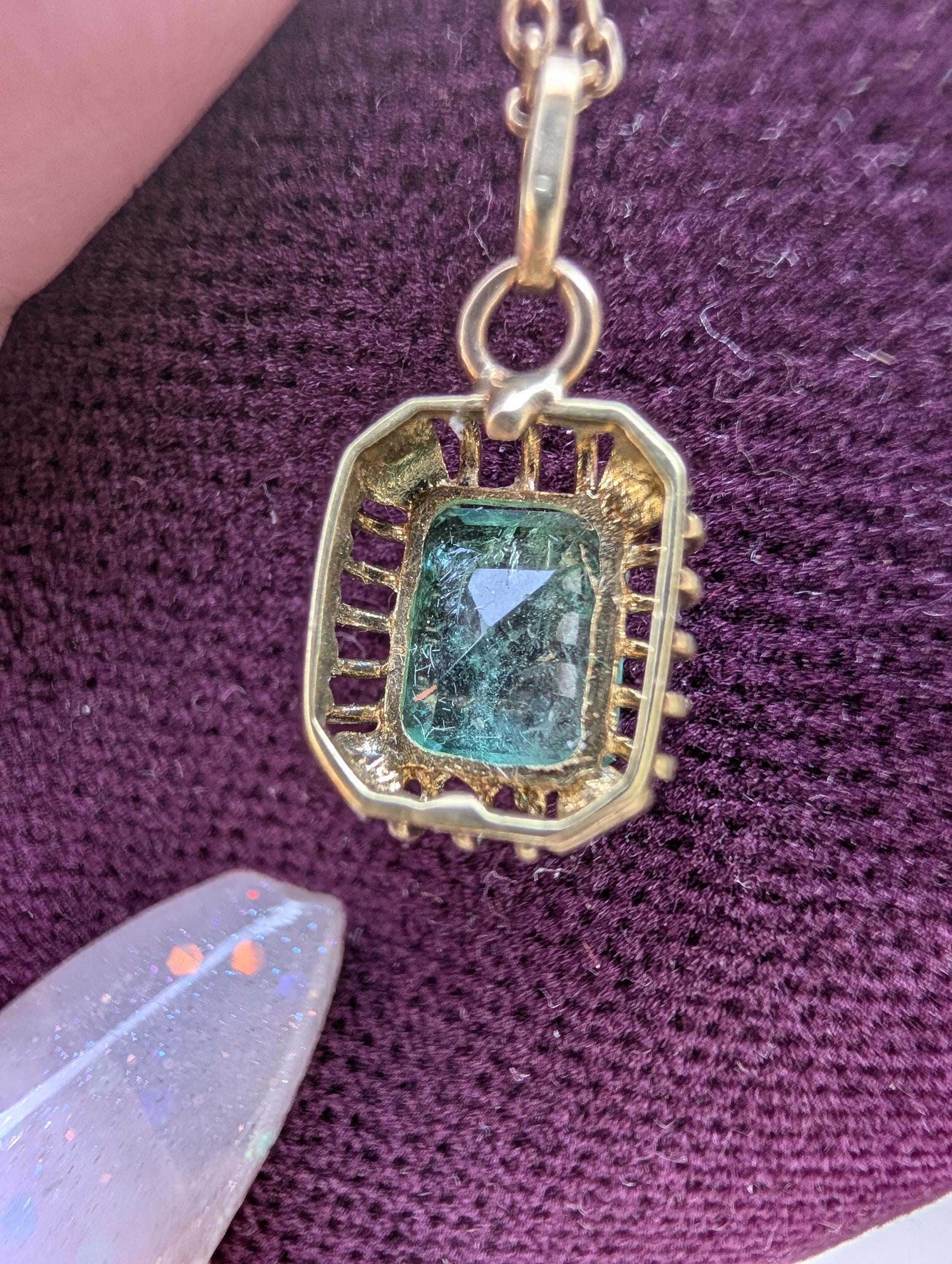 Antique 1920s Art Deco Emerald Pendant Necklace with chain 14k Gold Hallmarked Emerald Cut Gold Chain Jewelry Gift US Duty Free HTS 9706