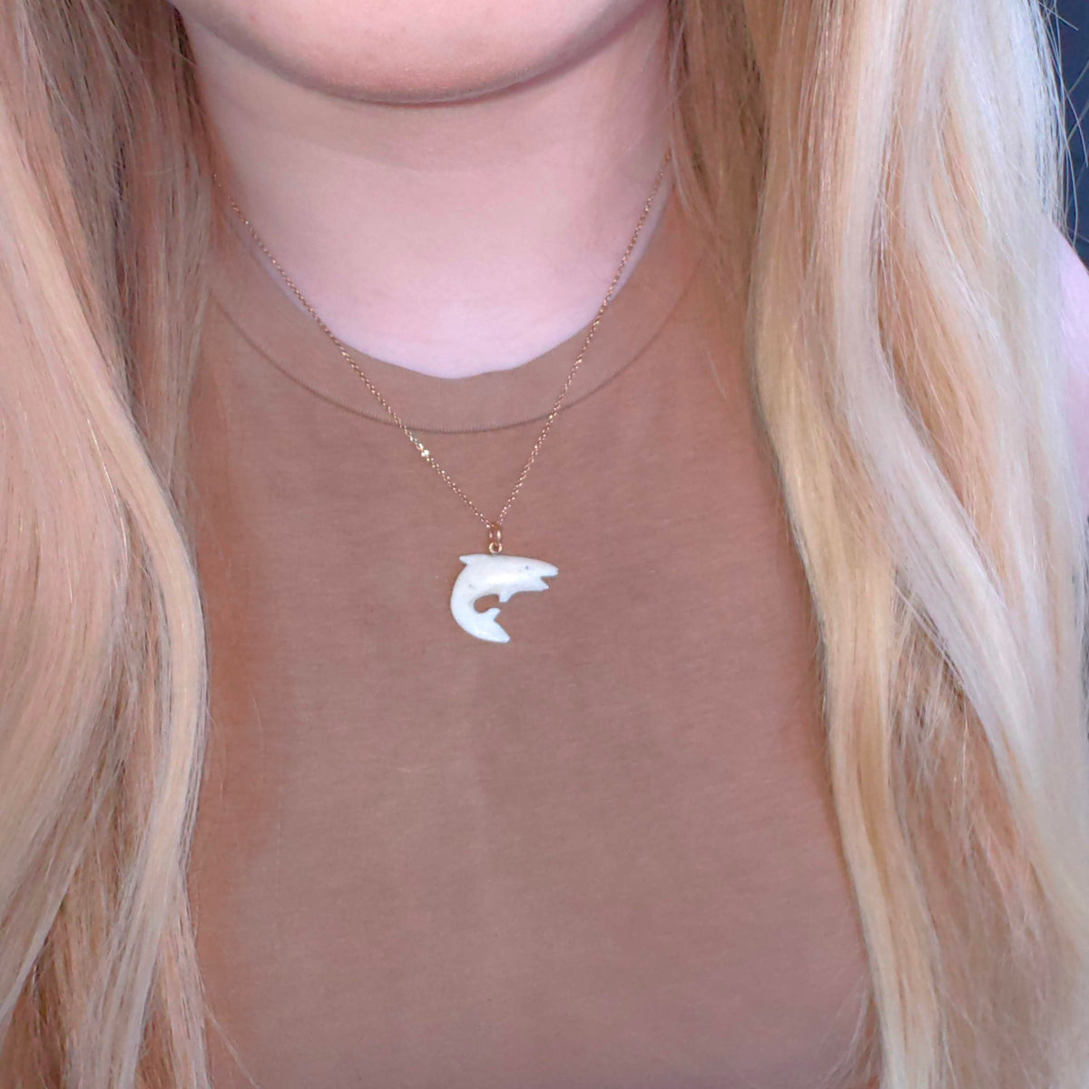 Vintage 1960s Bone and Solid 18k Yellow Gold Shark Whale Sea Ocean Surf Nautical Fish Retro Antique Pendant Gift Present
