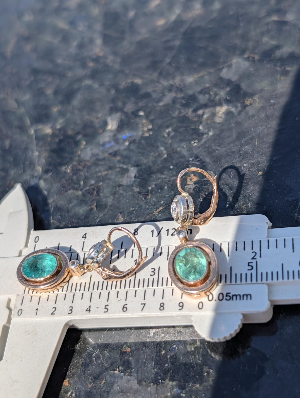 1920s Antique Emerald Diamond Dangle Drop Earrings, 14k Yellow Gold Heirloom Jewelry