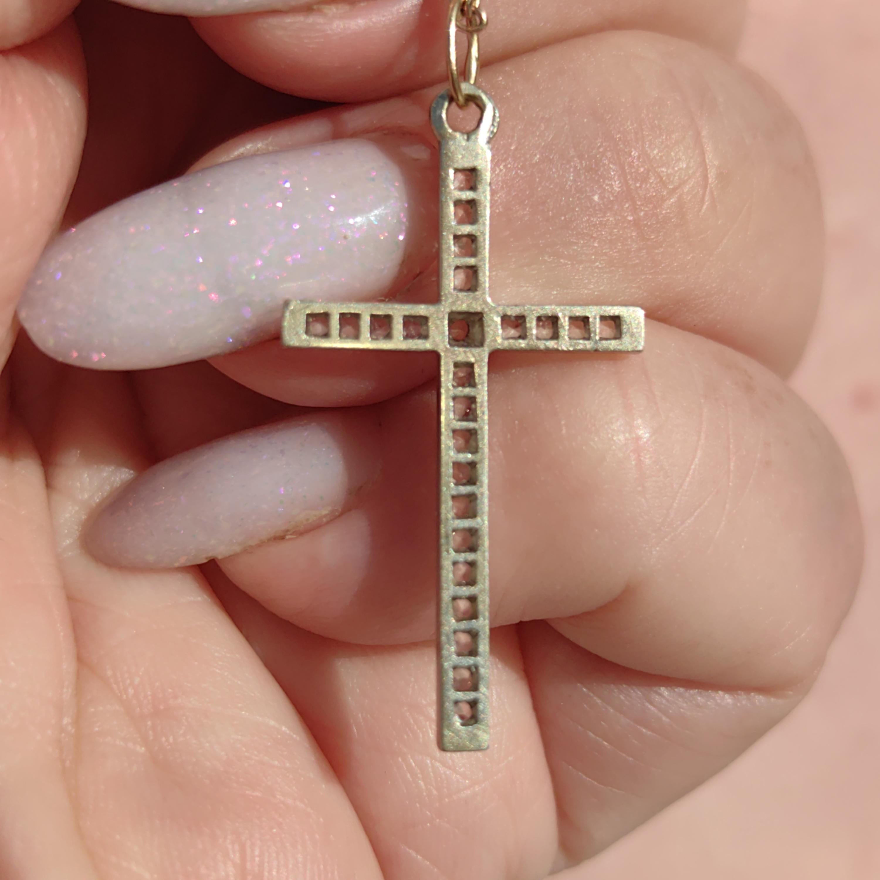 1920s Art Deco Diamond Solid Hallmarked 18k white Gold Catholic Cross Crucifix Pendant Antique Vintage Elegant Christian Statement Gift