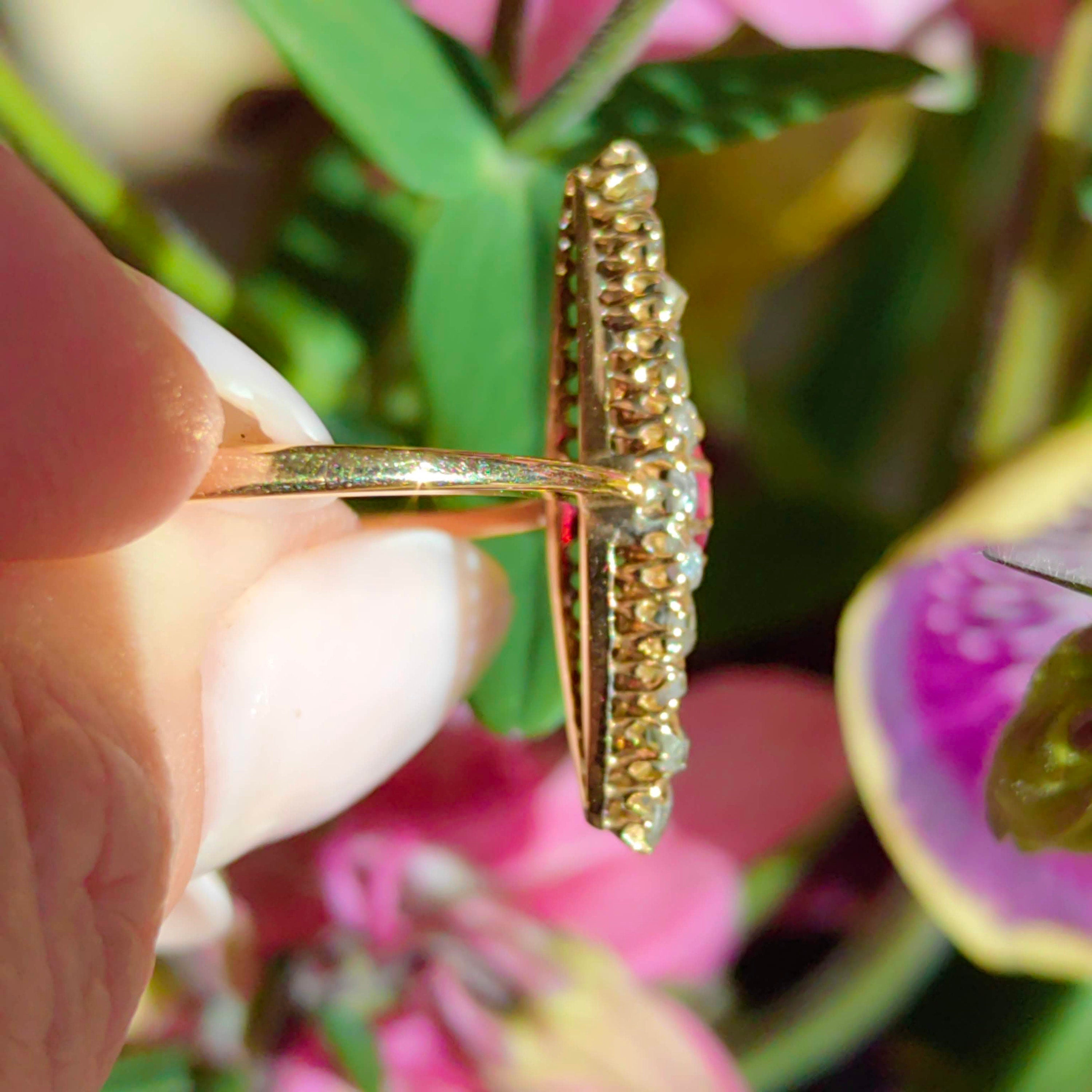 Vintage Art Deco Ruby and Rose Cut Diamond 18k Gold Ring