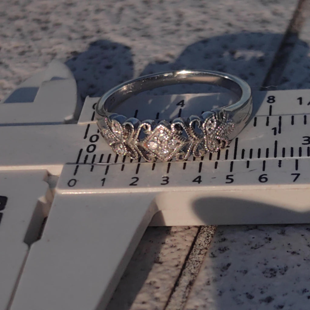 Natural Diamond 14K Solid White Gold Elegant Antique Mid Century Engagement Ring Gift for Her Present