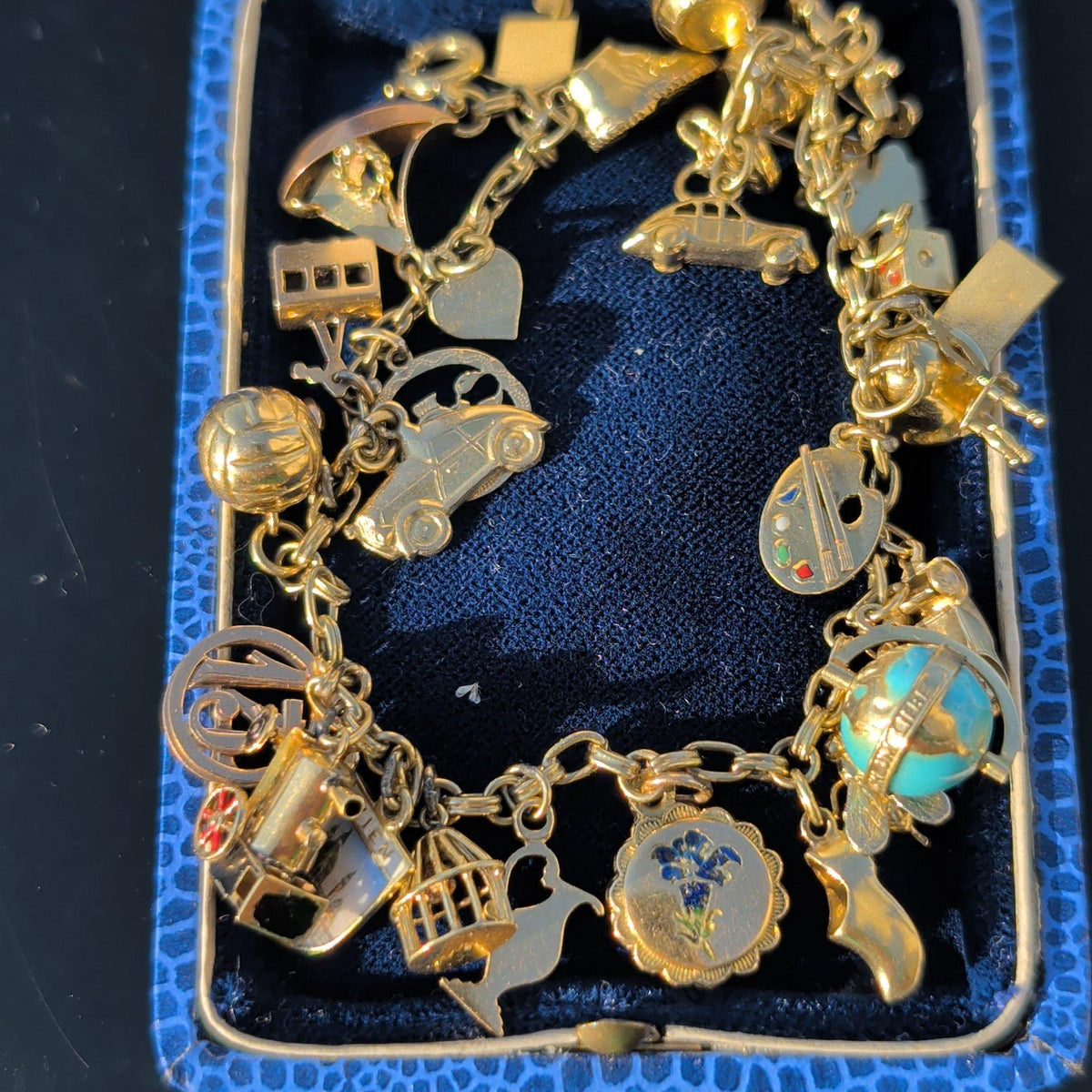 1920s Hallmarked 14k Gold Charm Bracelet, Whimsical Statement Antique Bracelet, 21 cm, 26.8g, Mixed Era Charms, Estate Gift