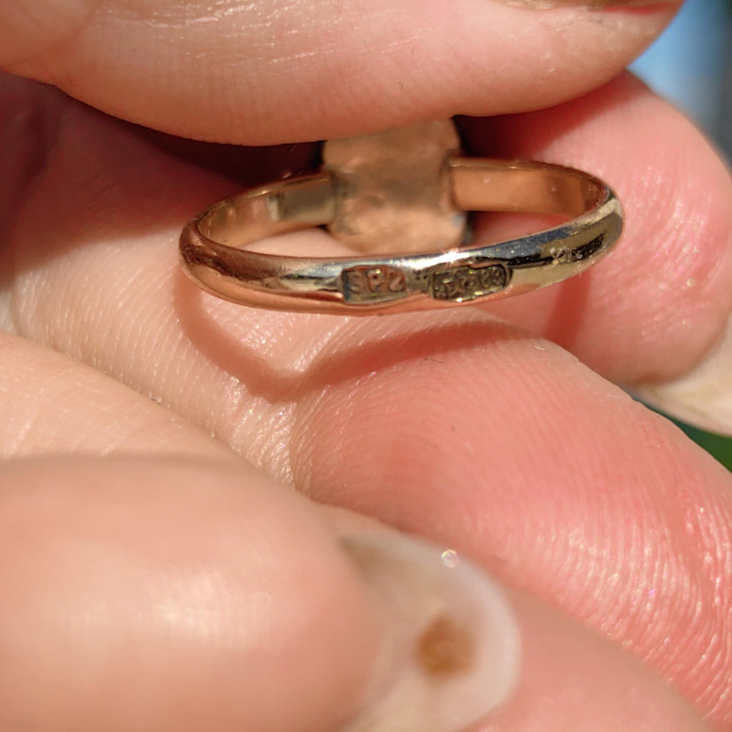 Antique 14k Yellow Gold Garnet Ring: Hand-Chiseled Floral Design