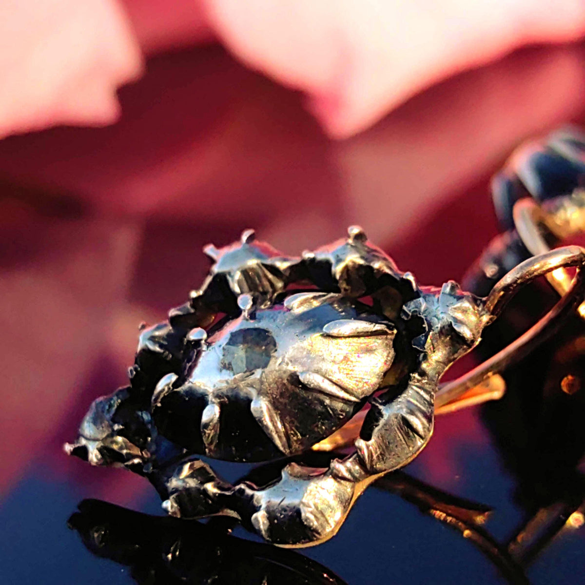 Baroque Diamond Earrings: Victorian 14K Gold & Silver Dormeuses