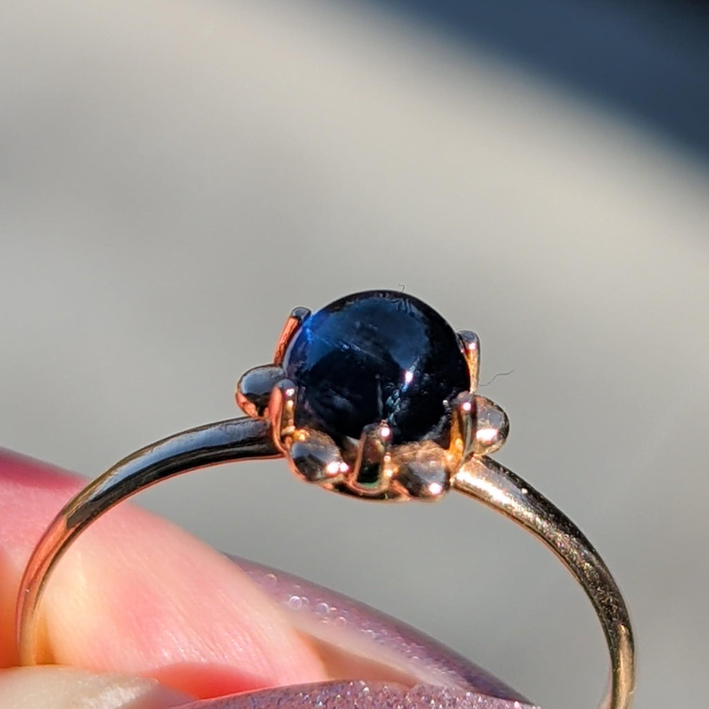 Vintage Blue Natural Cabochon Sapphire Solid Yellow Gold Dainty Ring Sapphire Engagement Ring Gift for Her Present
