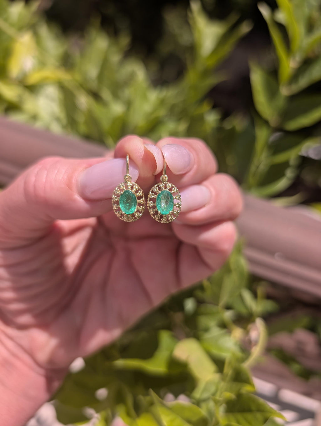 Late Art Deco 1940s Emerald Earrings, 14k Yellow Gold Natural Emerald Drop Earrings, Vintage Heirloom Fine Dangle Earrings Gift for Her