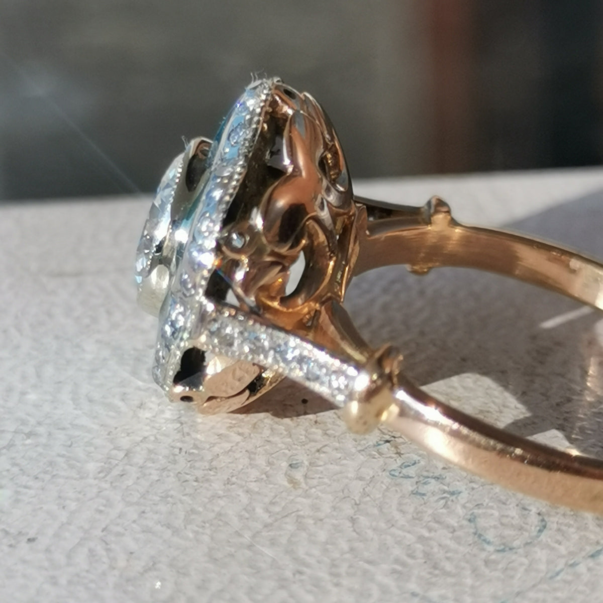 Art Deco Diamond Enamel Ring: 2.15ct Old European Cut, 14k Yellow Gold