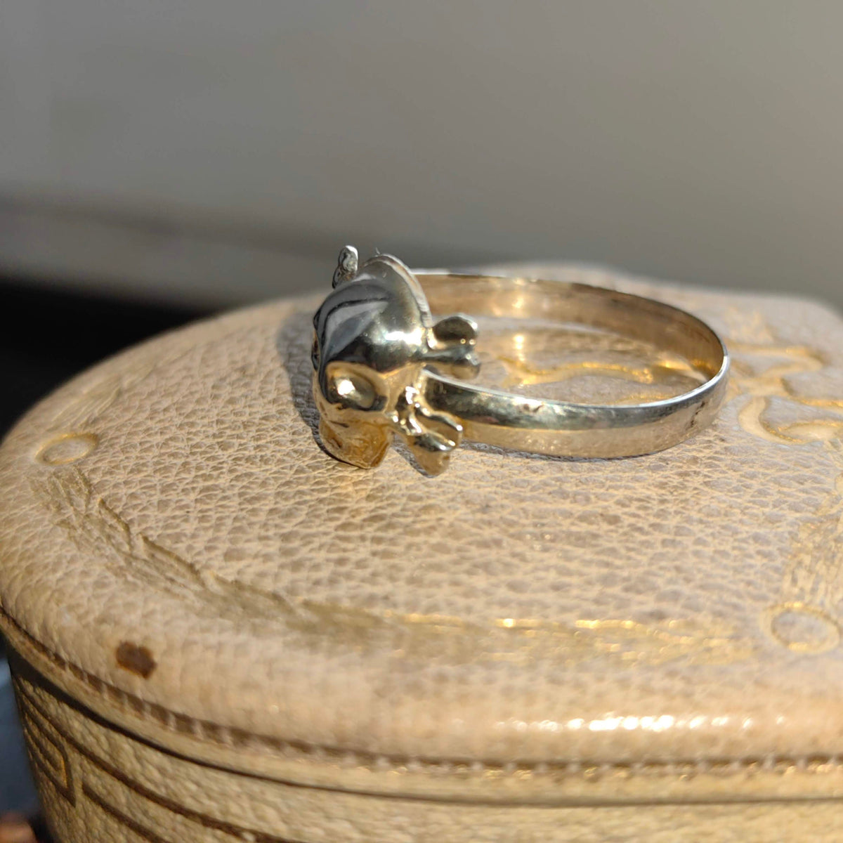 Vintage Silver Skull & Crossbones Ring Stackable Pirate Band Gift for Him Large Size Retro Antique Bones Alternative Goth Ring Present