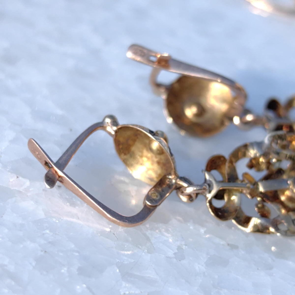 Victorian 18k Gold Diamond David Star Dangle Earrings: Black Enamel Judaica