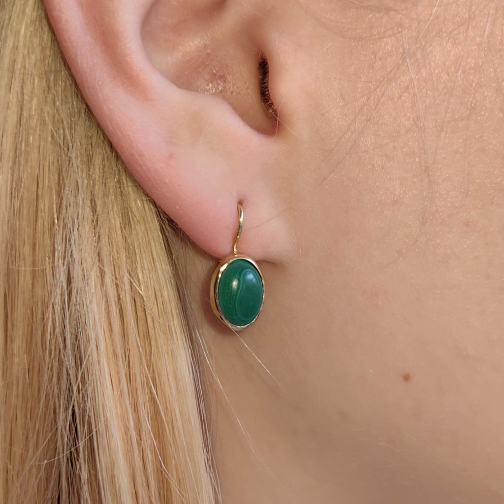 Vintage Art Nouveau Malachite 14k Gold Earrings