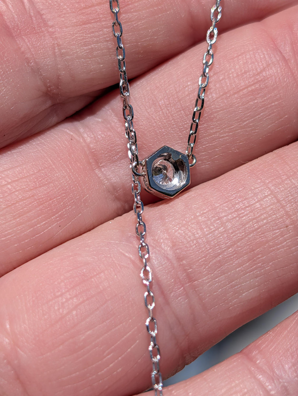 Vintage 14k and  9k 375 White Gold Diamond Necklace, 1950s Brilliant Cut Solitaire Pendant, Dainty Adjustable Gift for Her
