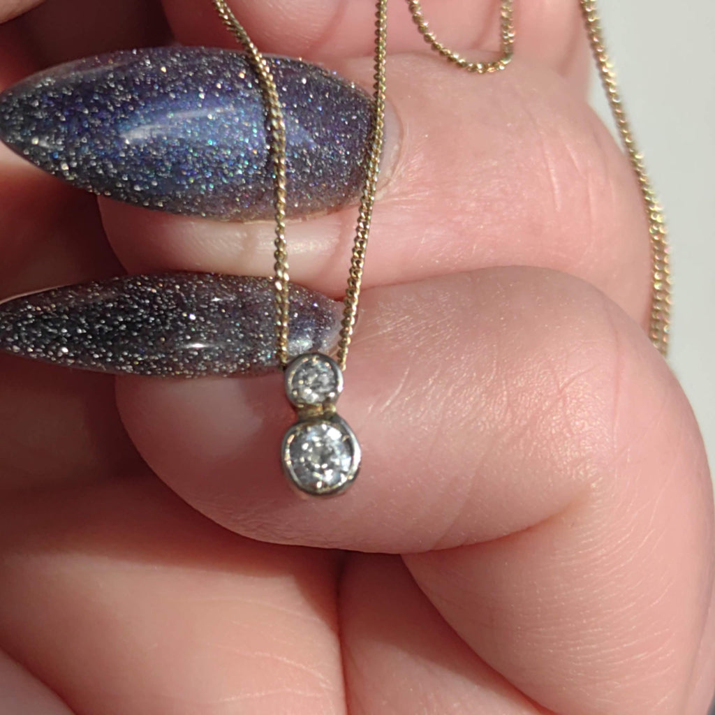 Diamond Gold necklace Solid 14k Gold Vintage solitaire diamond pendant Gift for Her Elegant Dainty Classic Necklace 1950s