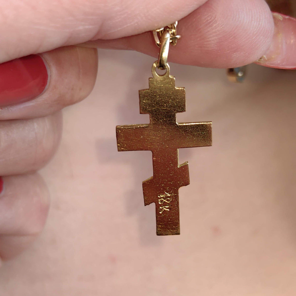 Diamond Orthodox Cross Pendant: 18K Yellow Gold Byzantine Necklace