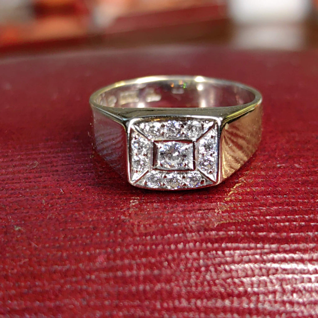 Vintage 18k Yellow Gold Diamond Ring: Unisex Chevalier Statement Ring