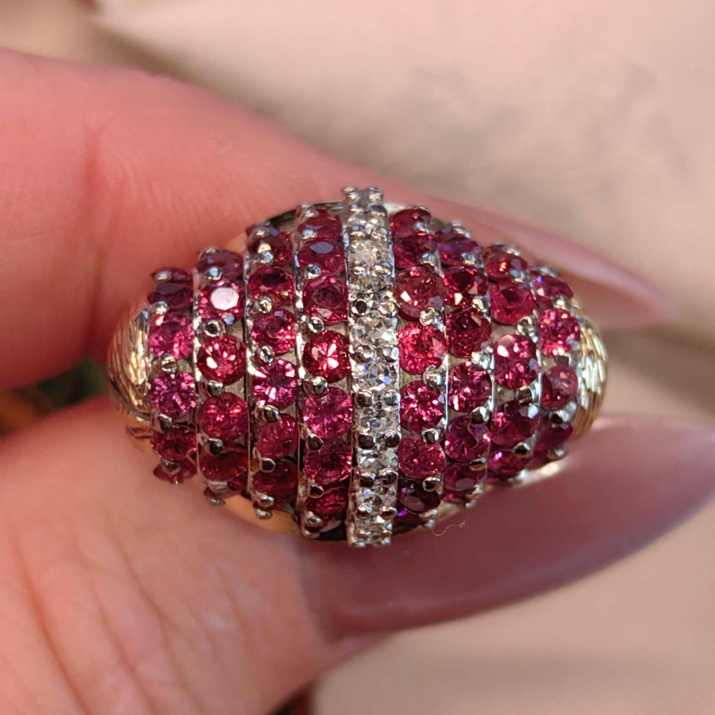Art Deco 1930s  Natural Raspberry Red Ruby and Diamond Large Statement Elegant Vintage Antique Tank Ring Gift for Her Present