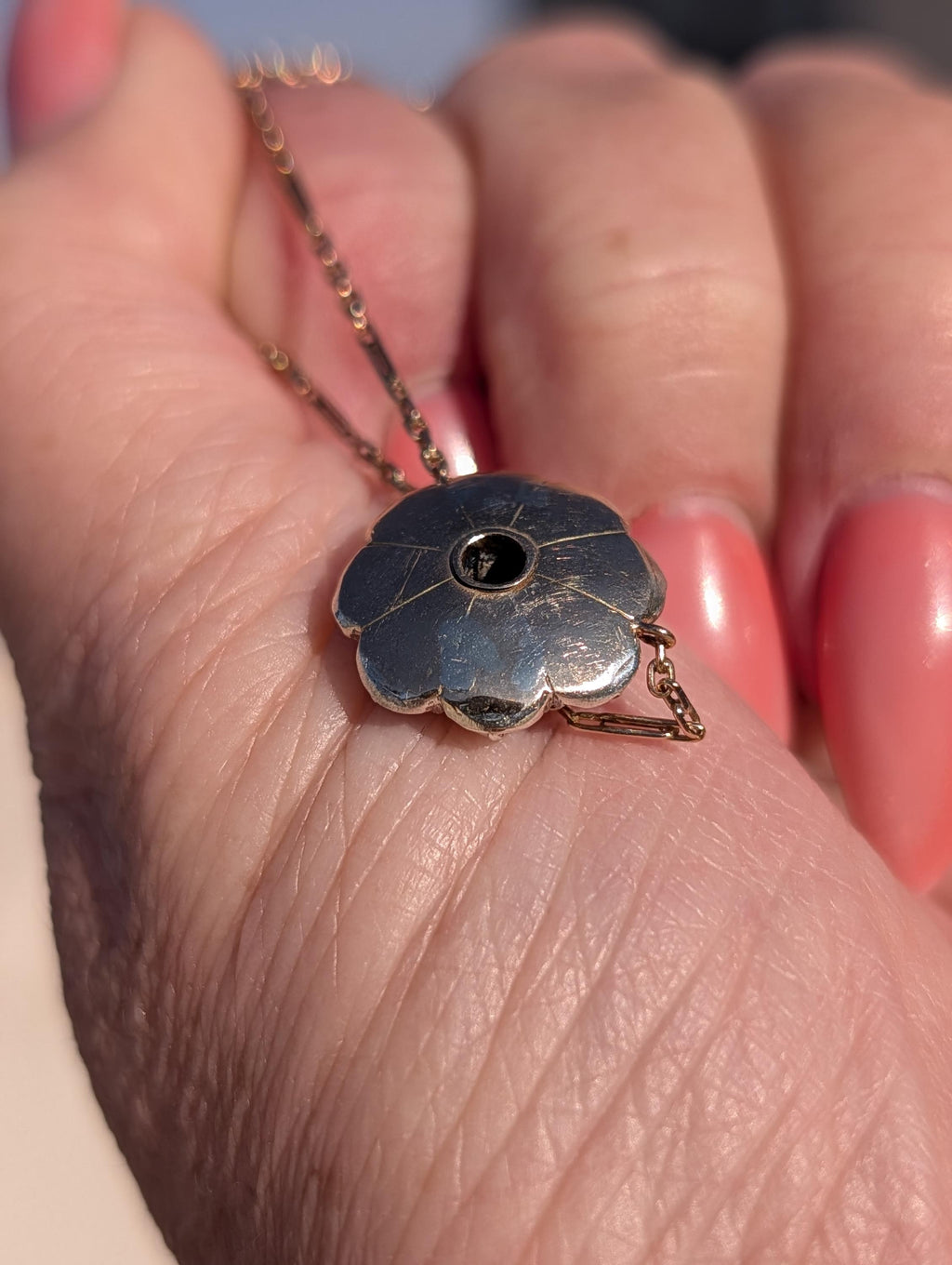 Antique Rose Cut Diamond Pendant Necklace 14k Yellow Rose Gold Silver Setting, Victorian 1880s Floral Romantic Gift for Her