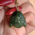 Hand Carved Natural Green Jade Buddha Buddhist Necklace Pendant 14k Solid Yellow  Gold Oriental Religious Spiritual Buddhist Charm Gift