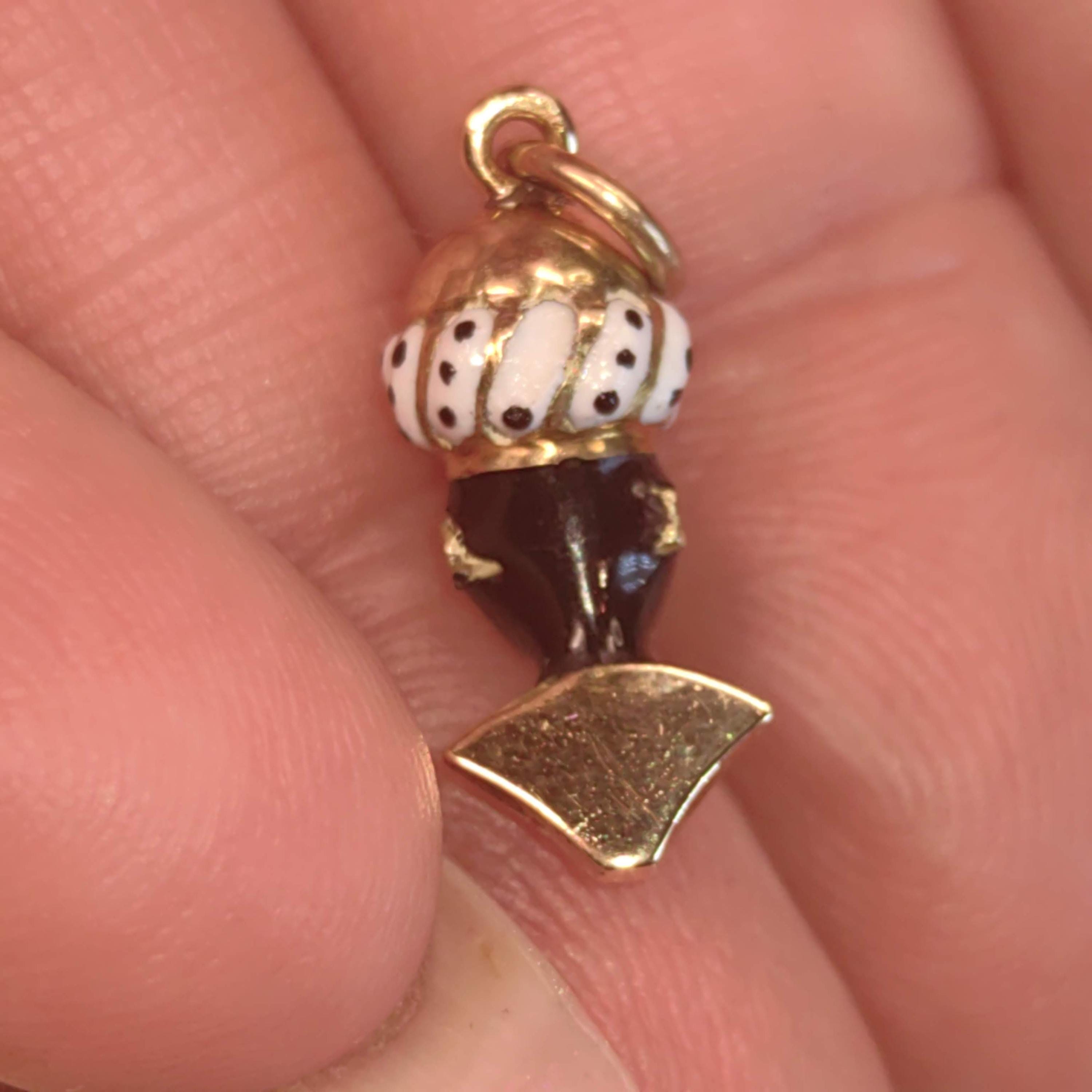 Antique Moor Ruby Moretti Vintage Solid 14k Gold charm White and Black Fire Enamel Gold Charm, 1900s Austrian Hungarian Monarchy Gift