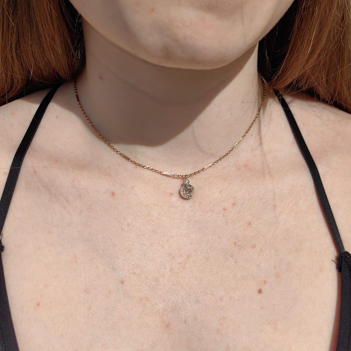 Victorian Rose Cut Diamond Pendant: 14k Yellow Gold & Silver Setting
