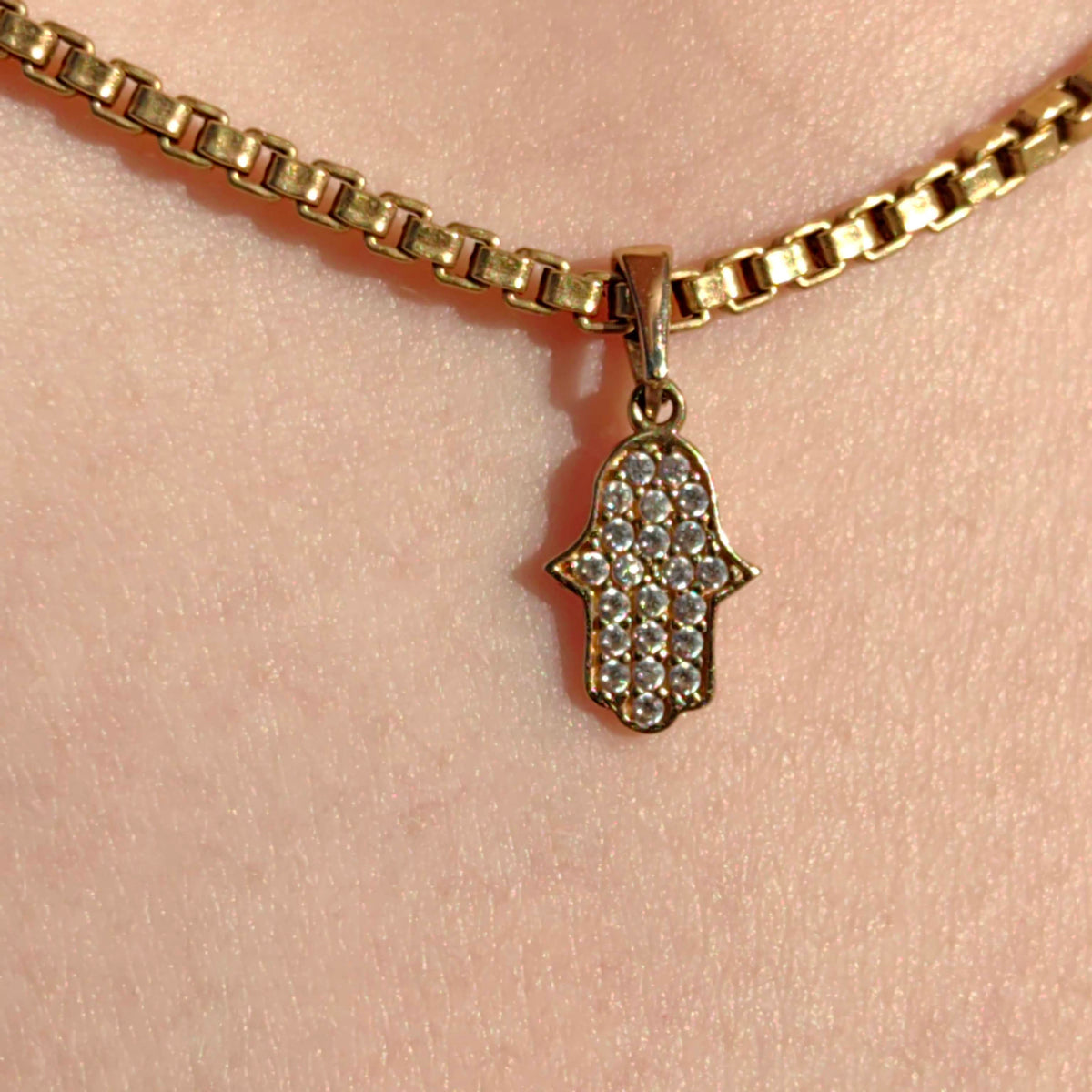 Vintage Cubic Zirconia Solid 9k Hallmarked Yellow Gold Hand of Hamsa Hand of Fatima  Middle Eastern Protection Luck Pendant Bracelet Charm