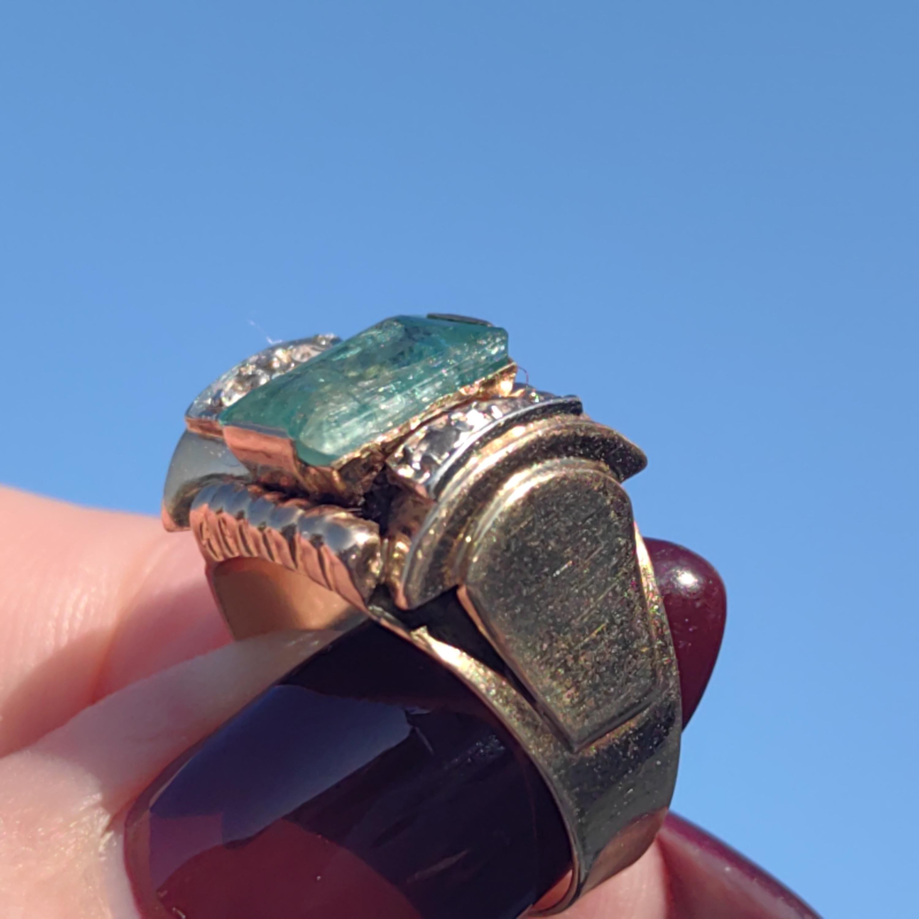 Art Deco 1930s Ring Antique  Genuine 2ct Emerald Diamond solid 18k Gold Vintage Statement Band Chevalier Unisex Estate 6,1gr 6.3/4 resize fr
