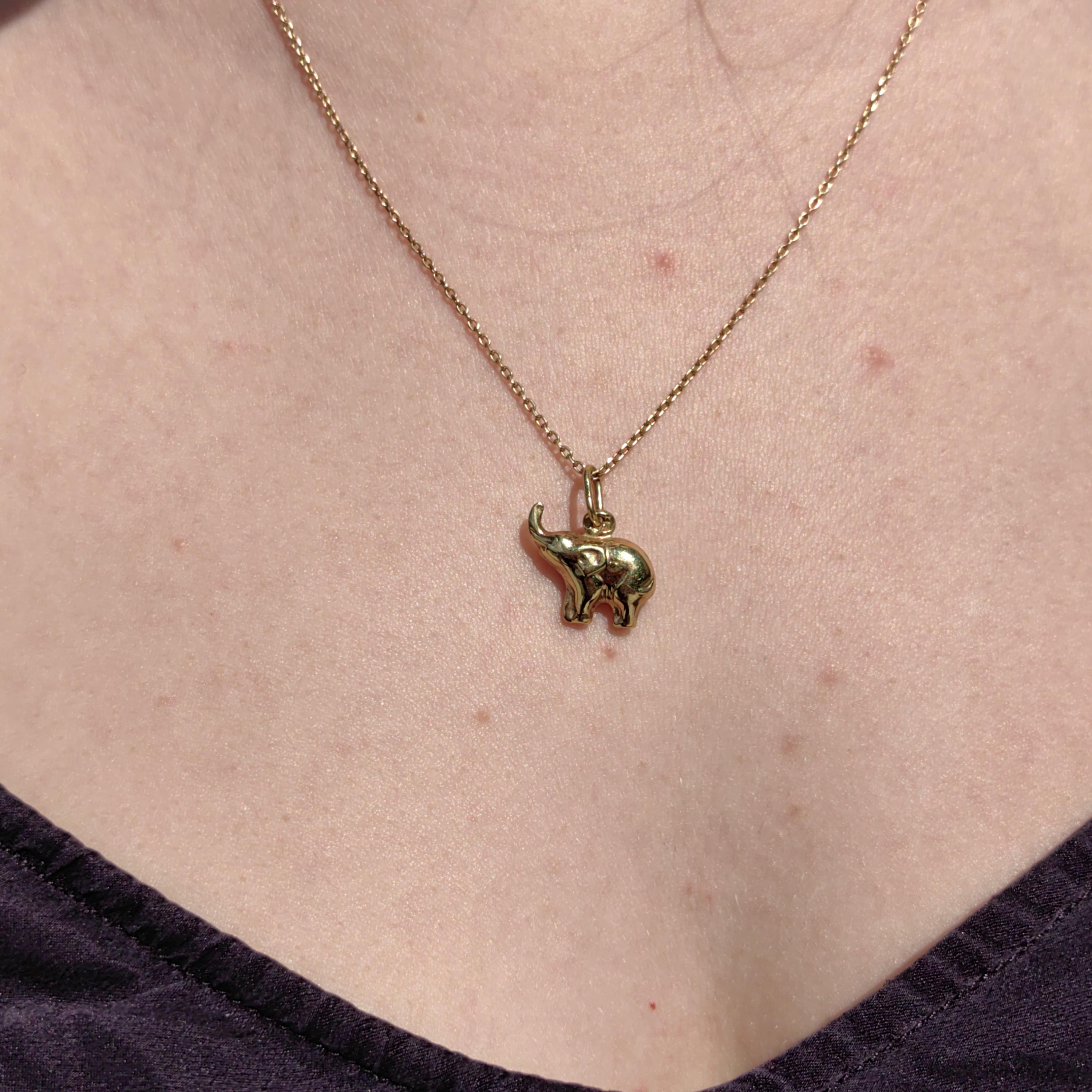 14K Yellow Gold Elephant Pendant: Vintage Mid-Century Charm