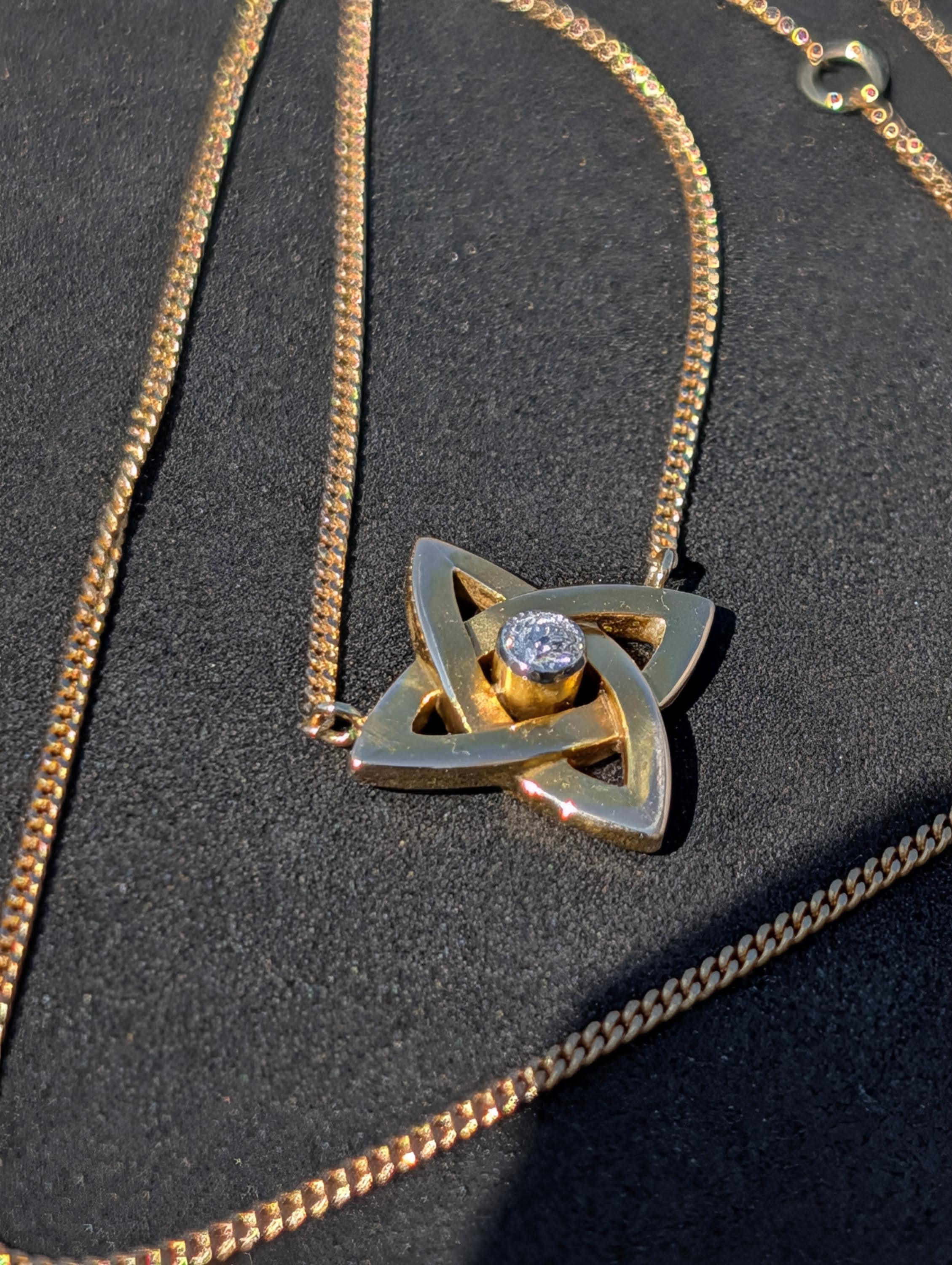 Floral Star Shape Diamond Pendant Necklace, Solid Hallmarked 18k Gold, 0.07 ct Diamond, 54.5 cm Chain Fine Jewelry Gift Necklace