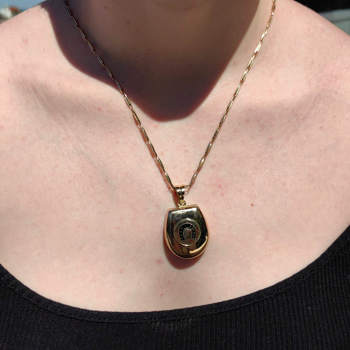 Antique 14k Gold Locket Pendant: Art Nouveau Enamel Horseshoe Design