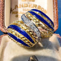 Vintage Antique Diamond Gold Blue Fire Enamel Statement Ring